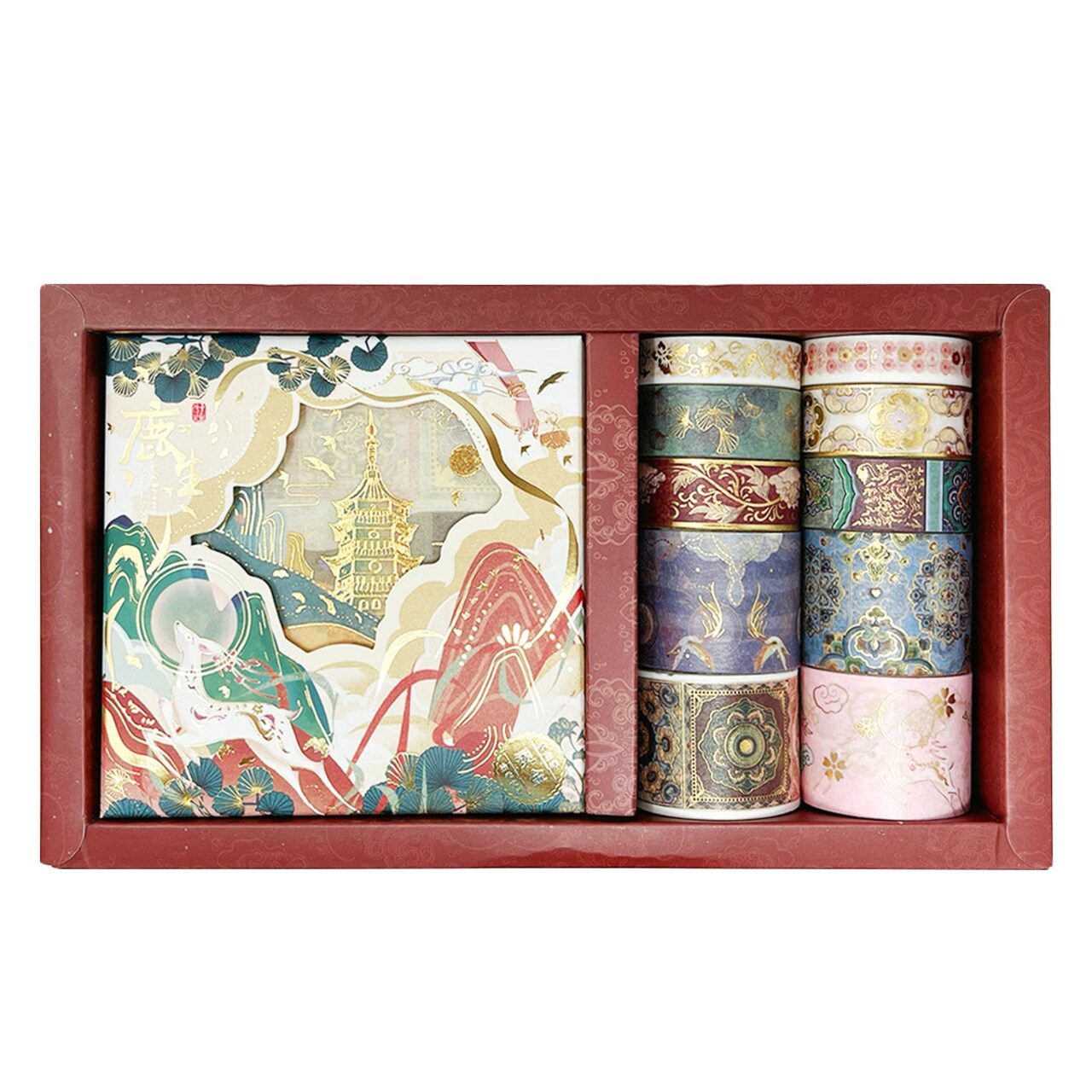 Wrapables Decorative Gold Foil Washi Tape and Sticker Set for Stationery, Diary, Card Making (10 Rolls & 10 Sheets)